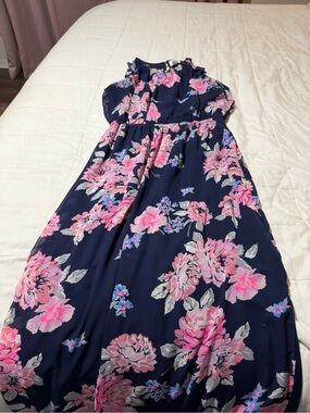 Old Navy Navy Maxi Dress with Pink Floral Print